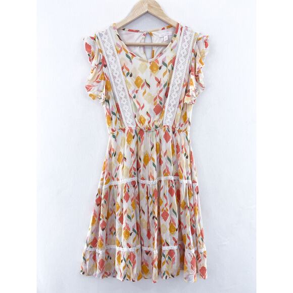 Lauren Conrad Tiered Crochet Dress XS Flutter Sleeve Summer Boho - Picture 1 of 7